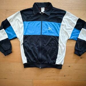Vintage Puma Track Jacket 90s Colorblock Black Gray Blue Men's Large